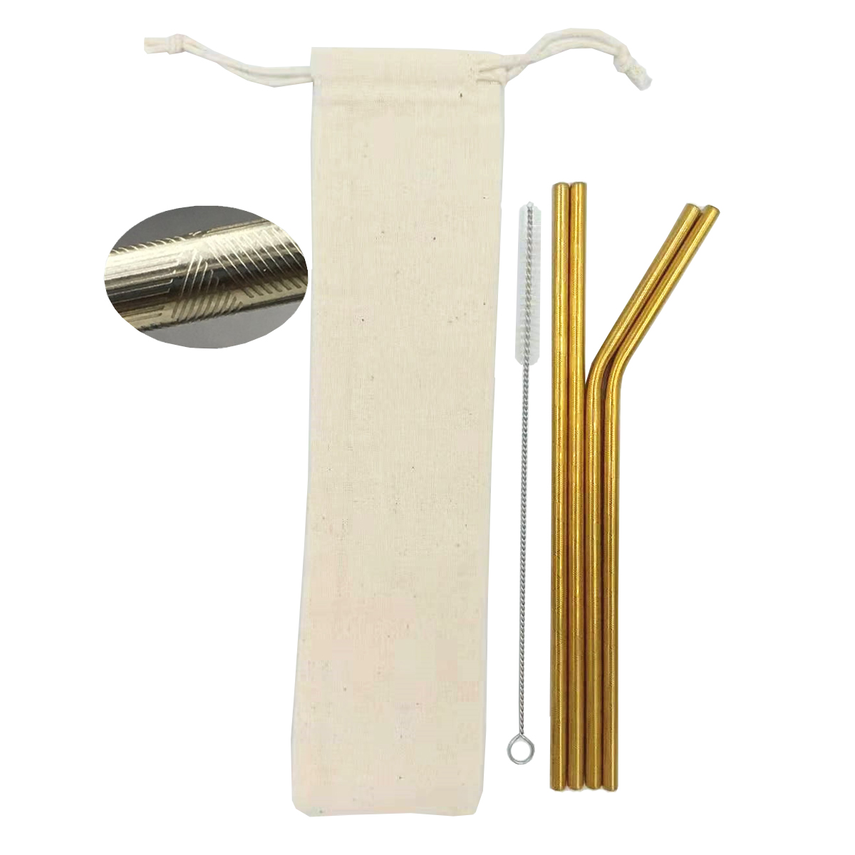 Gold Stainless Steel Straw Set with decorative pattern