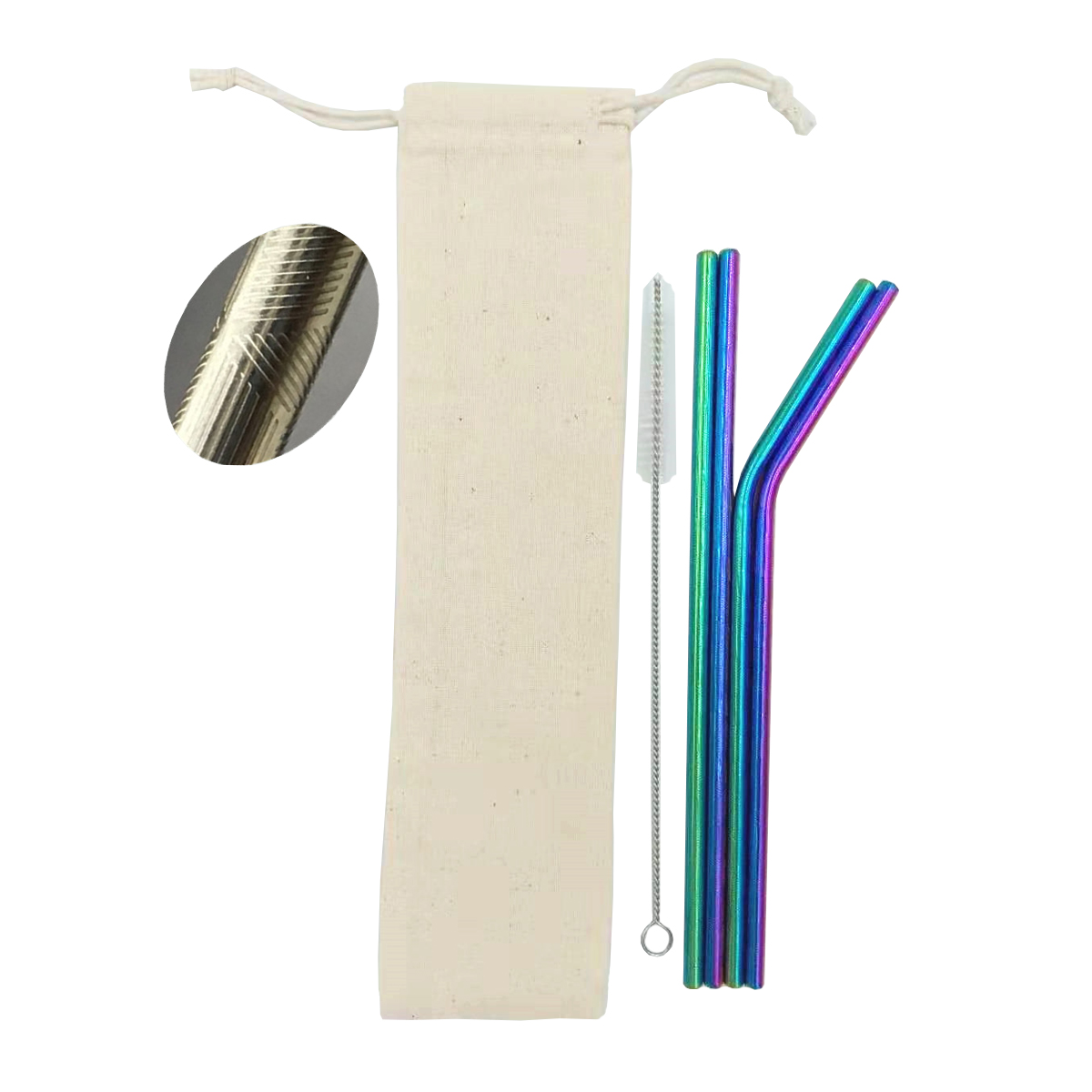Colorful Stainless Steel Straw Set with decorative pattern