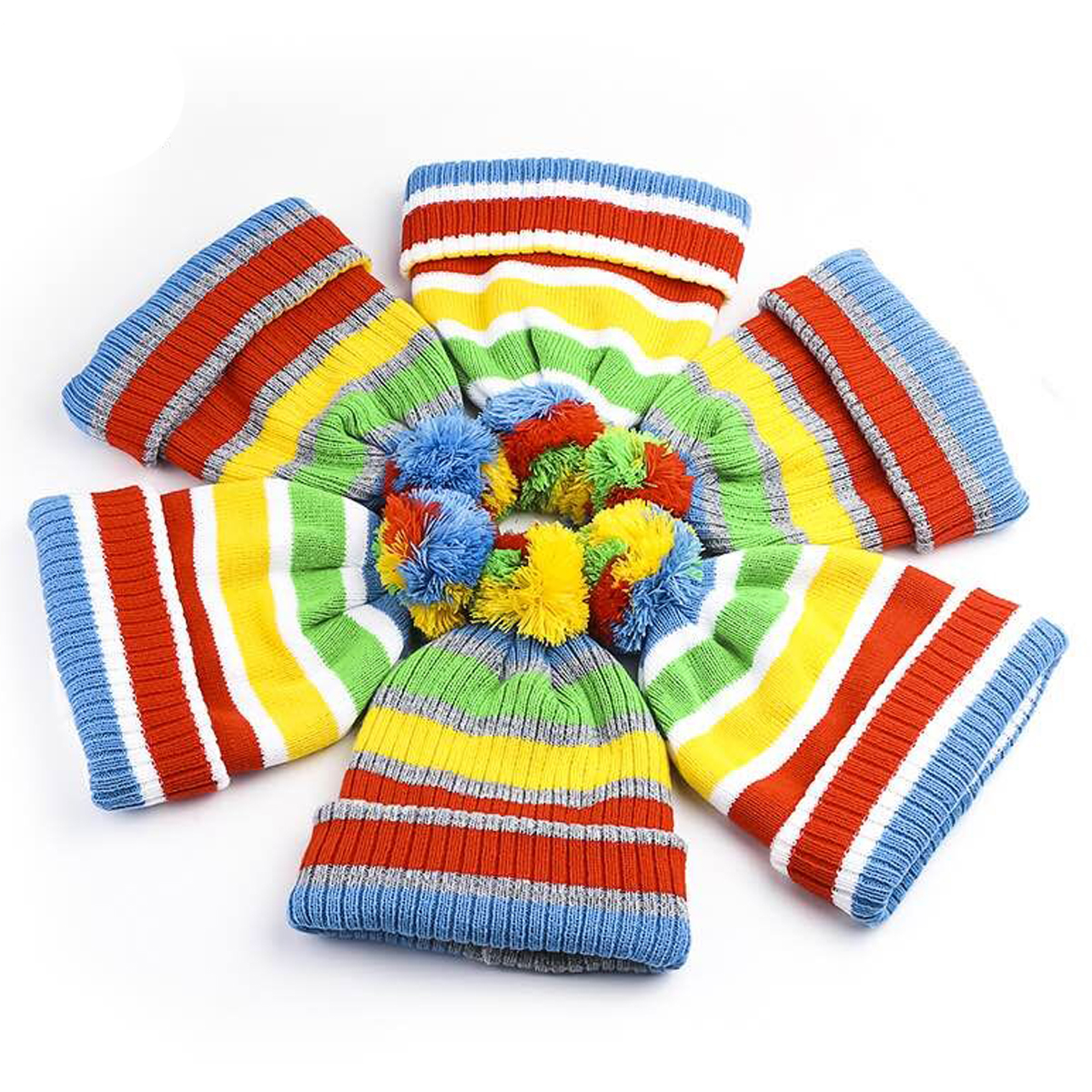 Colorful Rainbow Stripe Knit Winter Beanie